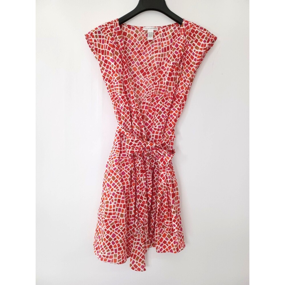 Diane Von Furstenberg Women 100% Linen Geometric Wrap Dress Large Quiet Luxury